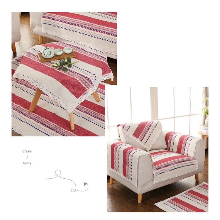 Colorful Grid Pattern Cotton Decorative Sofa Cover Couch Slipcover, Size: 90 x 210cm - Red-3