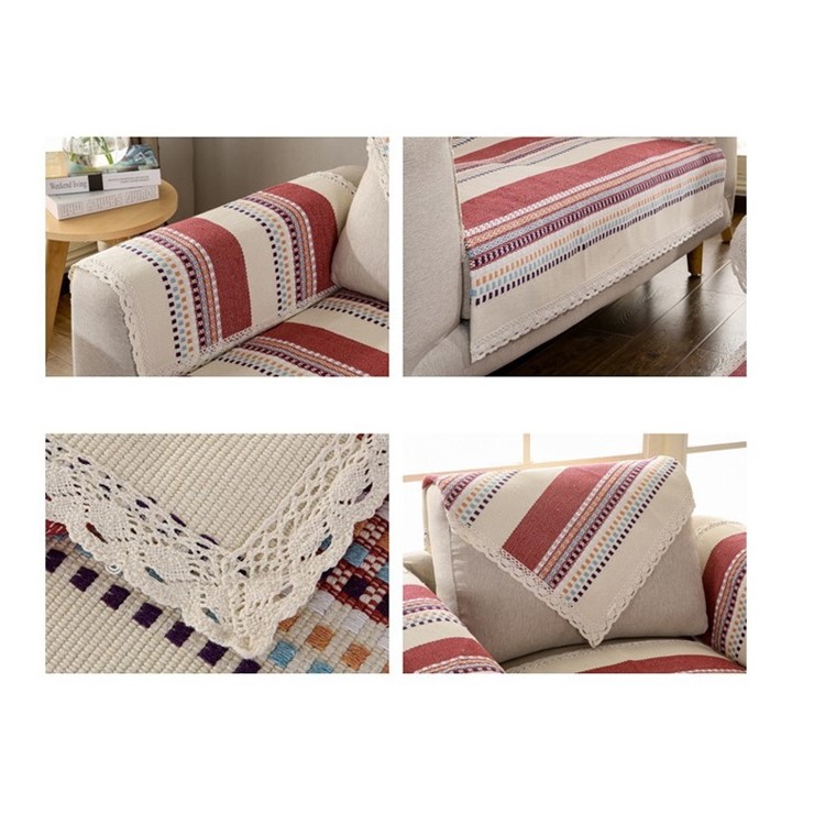Colorful Grid Pattern Cotton Decorative Sofa Cover Couch Slipcover, Size: 90 x 210cm - Red-4