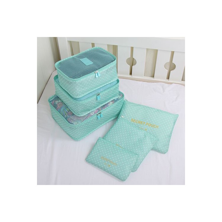 TEMPORADA DE VIAJE 6Pcs Conjunto de equipaje cubos de embalaje Set Travel Organizer - Lunares cyan-1