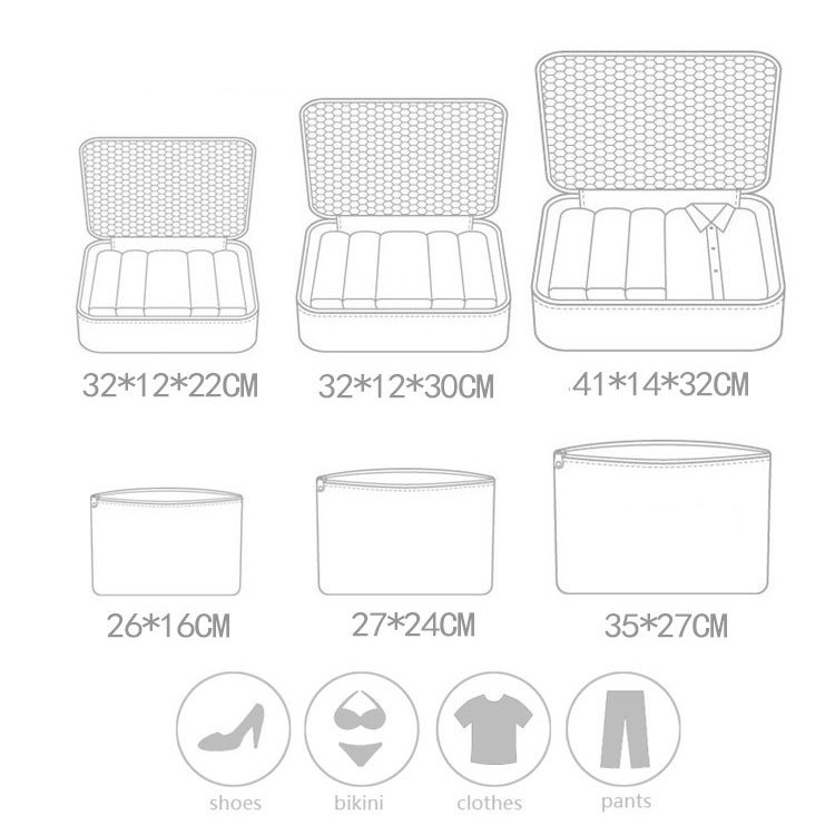 TEMPORADA DE VIAJE 6Pcs Conjunto de equipaje cubos de embalaje Set Travel Organizer - Lunares cyan-2