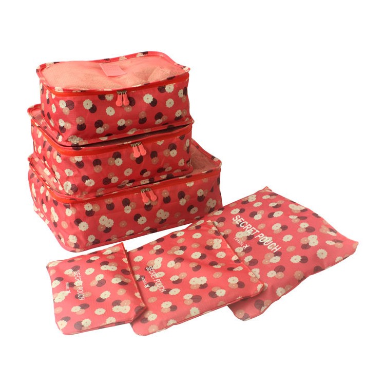 TRAVEL SEASON 6Pcs Set Travel Essential Luggage Storage Bags Organizer - Red Floral-1
