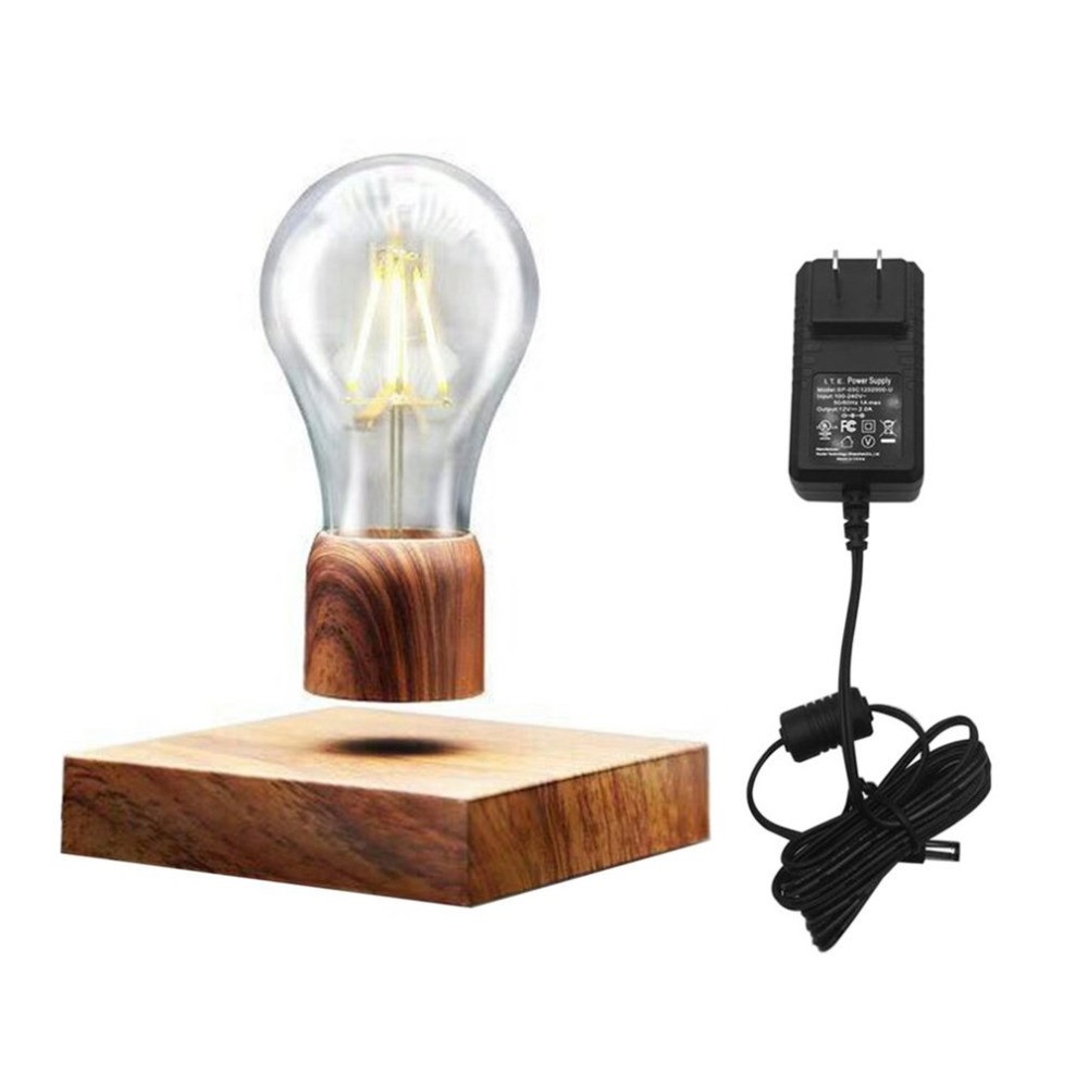 Magnetic Levitating Light Bulb Desk Wood Grain Decoration Floating Lamp - UK Plug-2