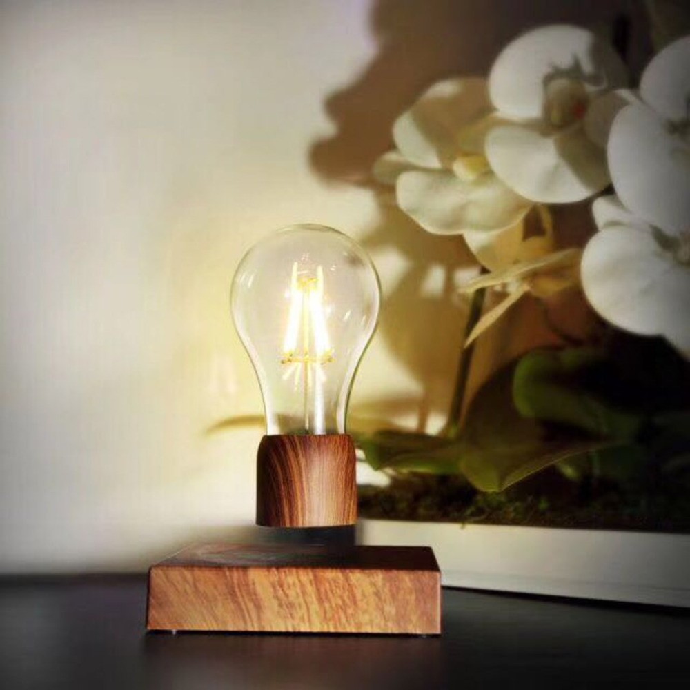 Magnetic Levitating Light Bulb Desk Wood Grain Decoration Floating Lamp - UK Plug-3