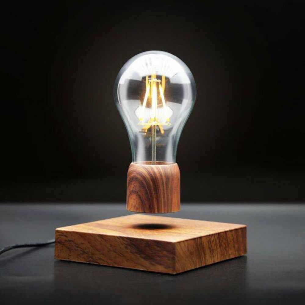 Magnetic Levitating Light Bulb Desk Wood Grain Decoration Floating Lamp - UK Plug-5