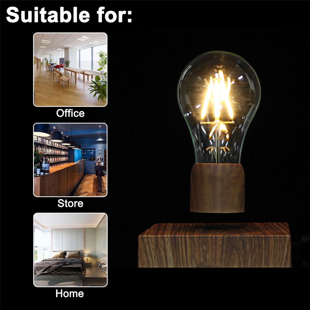 Magnetic Levitating Light Bulb Desk Wood Grain Decoration Floating Lamp - UK Plug-6