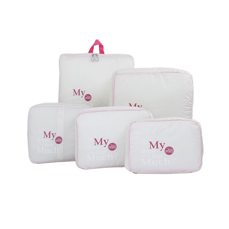 5 Sizes Set Polyester Travel Essential Storage Bags Organizer - White-1