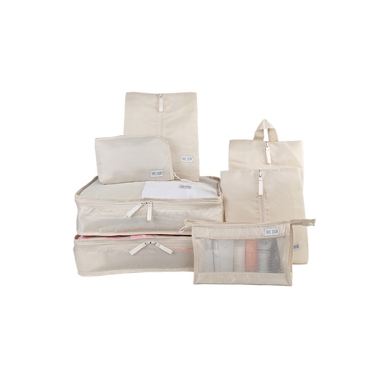 Seven-piece Slim Convenient Stain-resistant Nylon Travel Pouch Bag - Beige-1