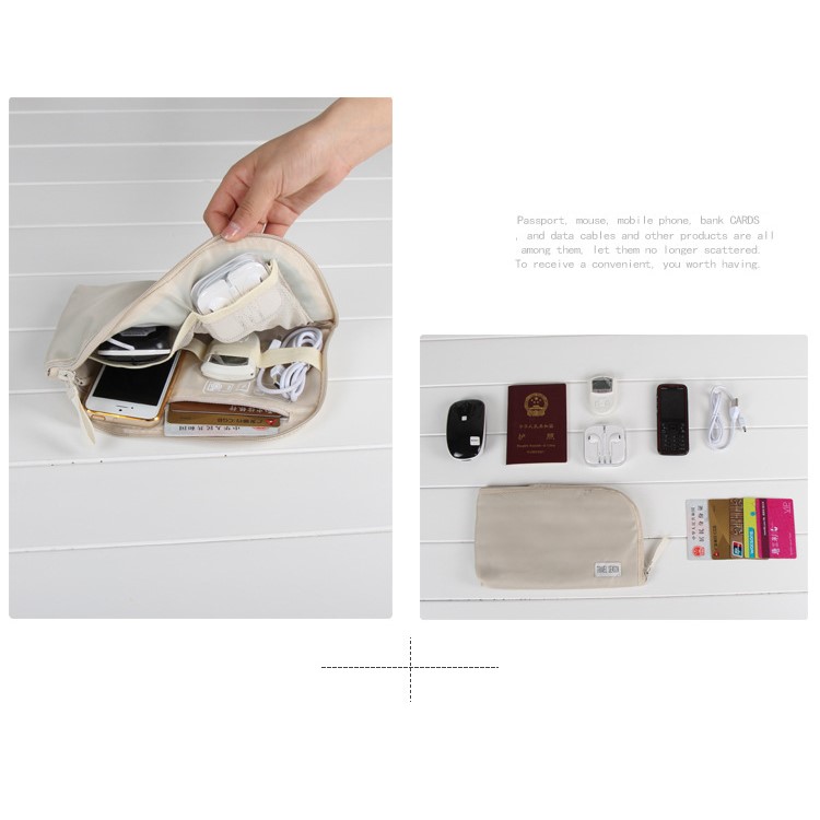 Seven-piece Slim Convenient Stain-resistant Nylon Travel Pouch Bag - Beige-12