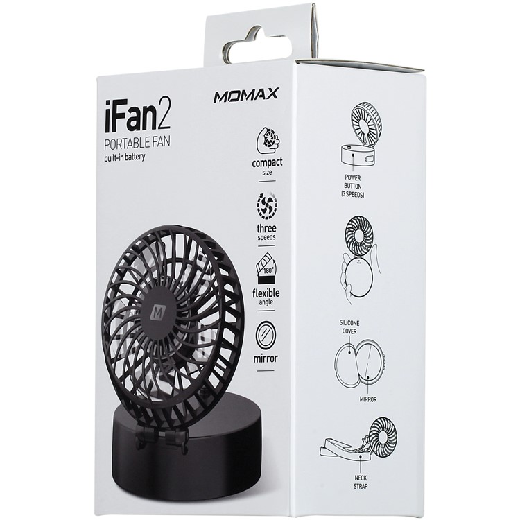 MOMAX iFan 2 Portable Mirror Handheld Rechargeable 180 Degree Rotary Fan - Black-11