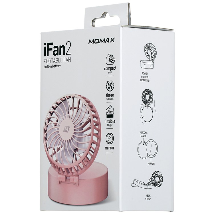 MOMAX iFan 2 Handheld Rechargeable 180 Degree Rotary Fan with Mirror - Pink-11