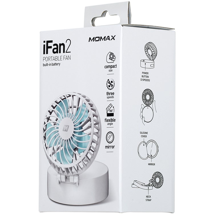 MOMAX iFan 2 Mirror Handheld Rechargeable 180 Degree Rotary Fan - White-12