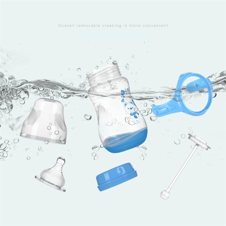 Wide Mouth Infant Baby Feeder Feeding Bottle with Handles and Gravity Ball - 320ML / Blue-3