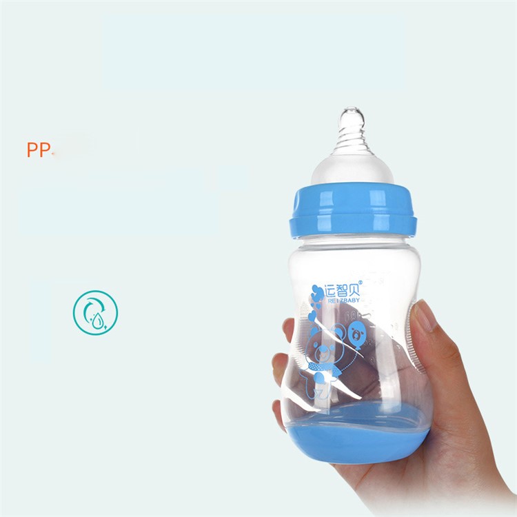Wide Mouth Infant Baby Feeder Feeding Bottle with Handles and Gravity Ball - 320ML / Blue-5
