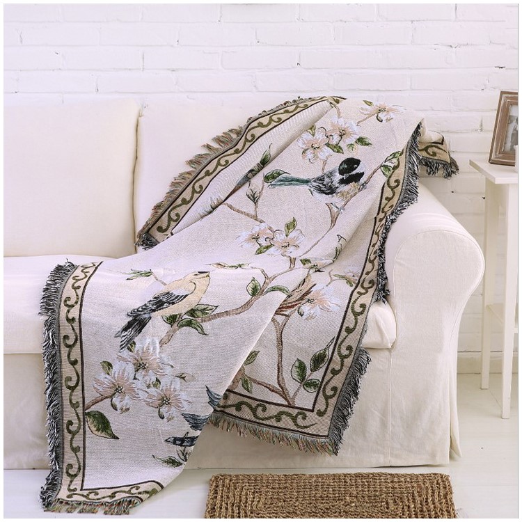 American Village Style Sofa Towel Slipcover Warm Blanket 130 x 160cm - Flowers and Birds-2
