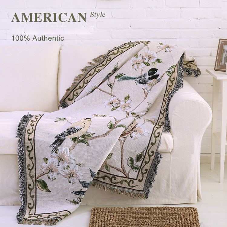 American Village Style Sofa Towel Slipcover Warm Blanket 130 x 160cm - Flowers and Birds-3