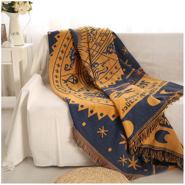 Sofa Towel Slipcover Blanket 130 x 180cm - Zodiac Constellations / Yellow-1