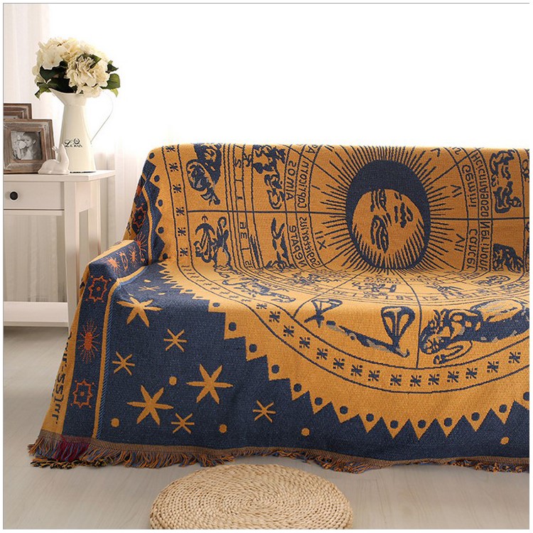 Sofa Towel Slipcover Blanket 130 x 180cm - Zodiac Constellations / Yellow-2