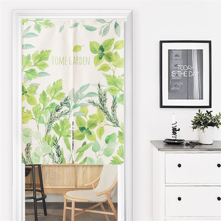 Green Leaf Door Curtain Cotton Linen Kitchen Curtain Bedroom Door Valance Half Curtain - Style B-1