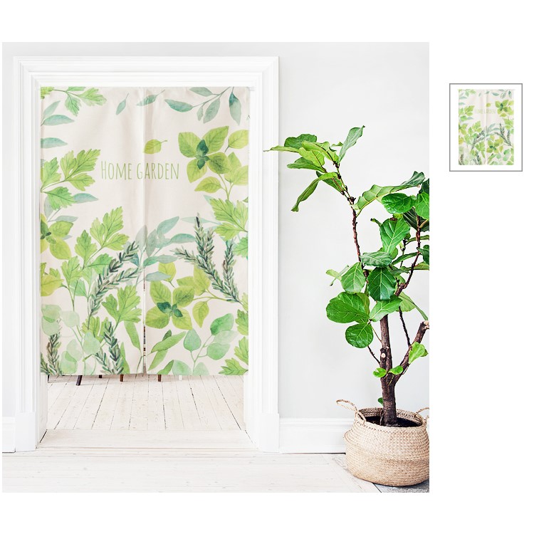 Green Leaf Door Curtain Cotton Linen Kitchen Curtain Bedroom Door Valance Half Curtain - Style B-3