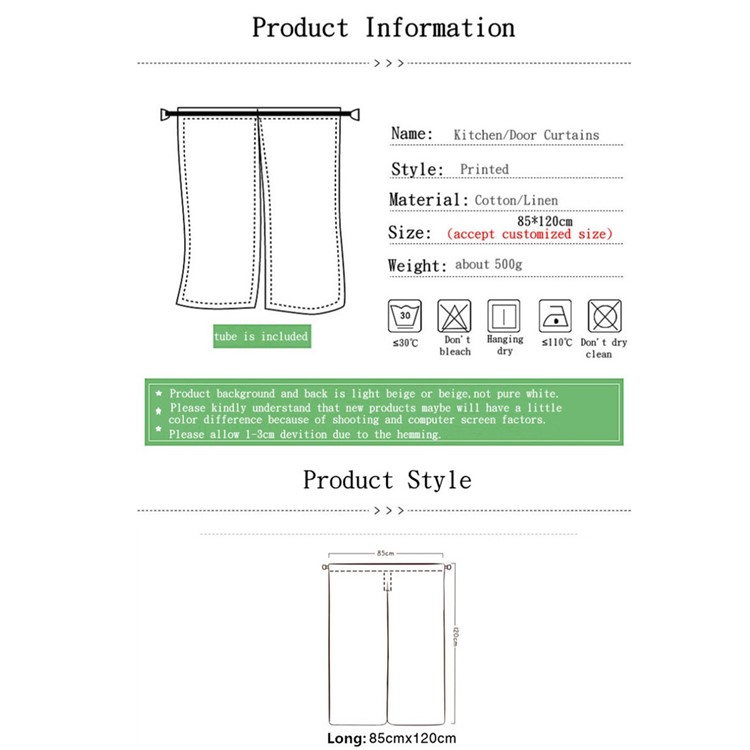 Green Leaf Door Curtain Cotton Linen Kitchen Curtain Bedroom Door Valance Half Curtain - Style B-5