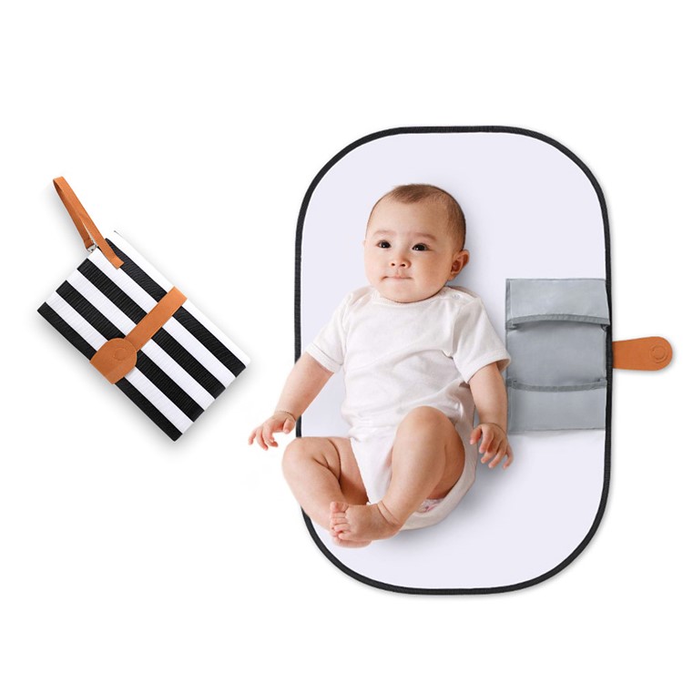 Portable Waterproof Diaper Changing Bag Organizer Mat for Infants with Storage Function - Black and White Stripes-1