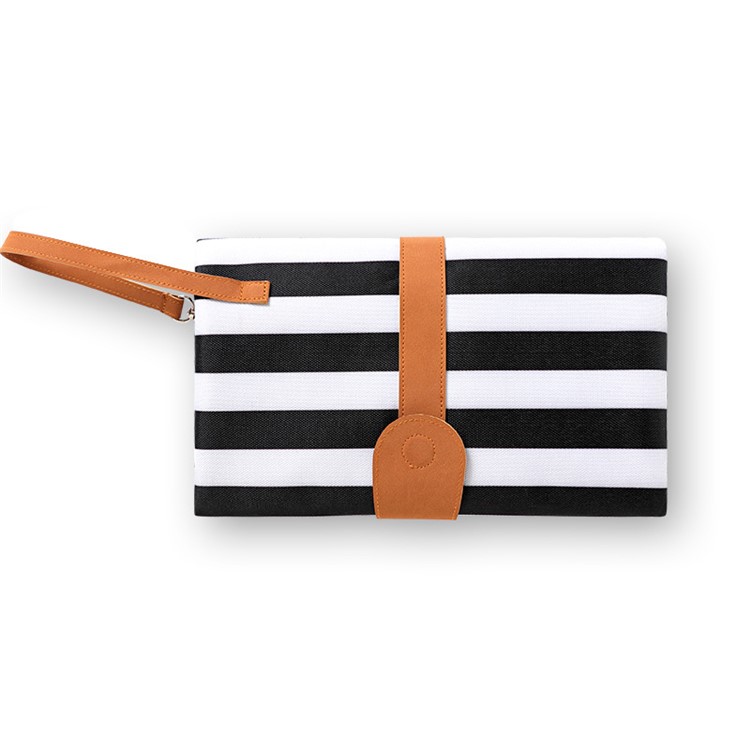 Portable Waterproof Diaper Changing Bag Organizer Mat for Infants with Storage Function - Black and White Stripes-2