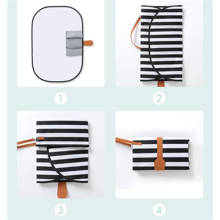 Portable Waterproof Diaper Changing Bag Organizer Mat for Infants with Storage Function - Black and White Stripes-5