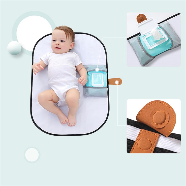 Portable Waterproof Diaper Changing Bag Organizer Mat for Infants with Storage Function - Black and White Stripes-9
