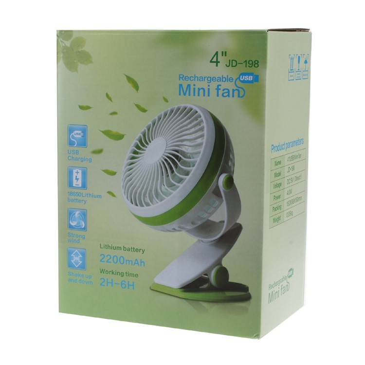 Jd 198 Mountable Mini Fan Usb Rechargeable 2200mah 18650 Lithium Jd 198 Mountable Mini Fan Usb Rechargeable 2200mah 18650 Lithium Battery 4 Blades Clip
