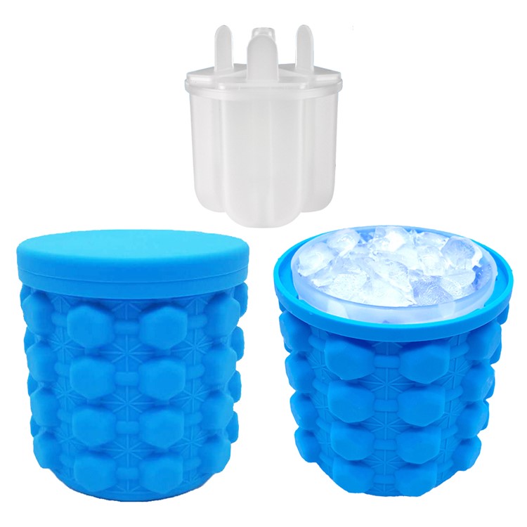 Soft Silicone Ice Cube Maker Ice Genie Space Saving Drink Holder Ice Bottle - Blue / Size: L-1