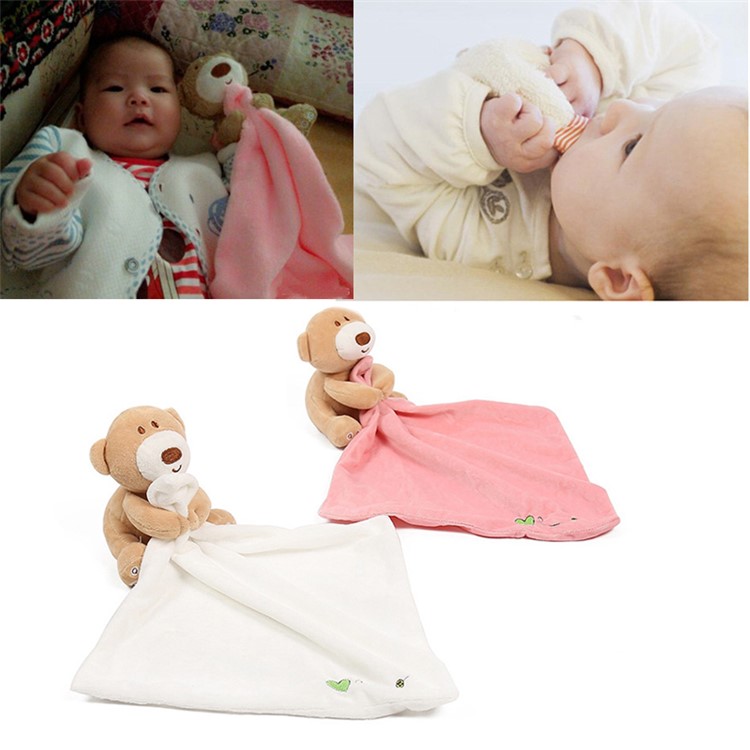 White - AIPINQI Cute Bear Doll Super Soft Newborn Baby Handkerchief Appease Towel-2