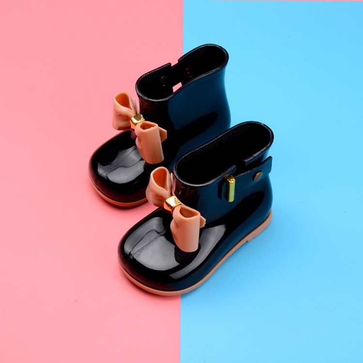 Fashion Bow Tie Waterproof Slip-resistant PVC Rain Boots for Girls - Black / Size: 27-1