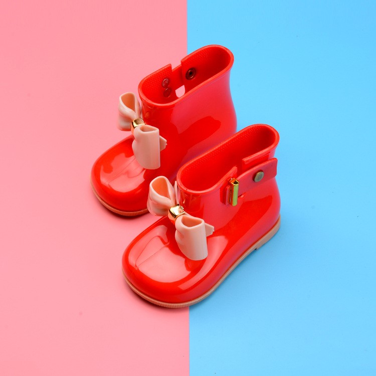 Fashion Bow Tie Waterproof Slip-resistant PVC Rain Boots for Girls - Red / Size: 25-1