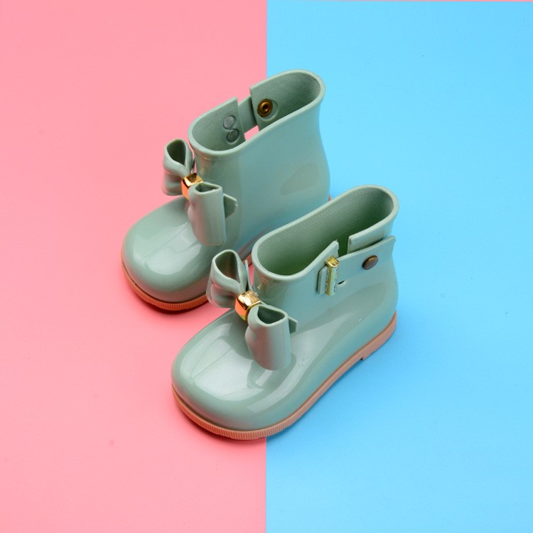 Fashion Bow Tie Waterproof Slip-resistant PVC Rain Boots for Girls - Cyan / Size: 29-1