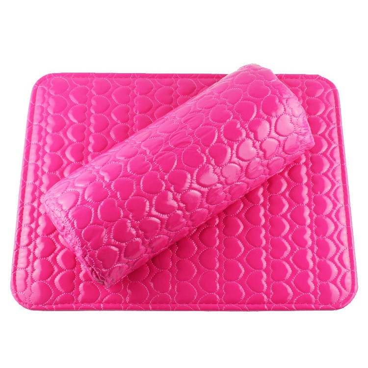 Heart Pattern Professional Hand Cushion Holder Soft PU Leather Sponge Arm Rest Nail Pillow - Rose-1