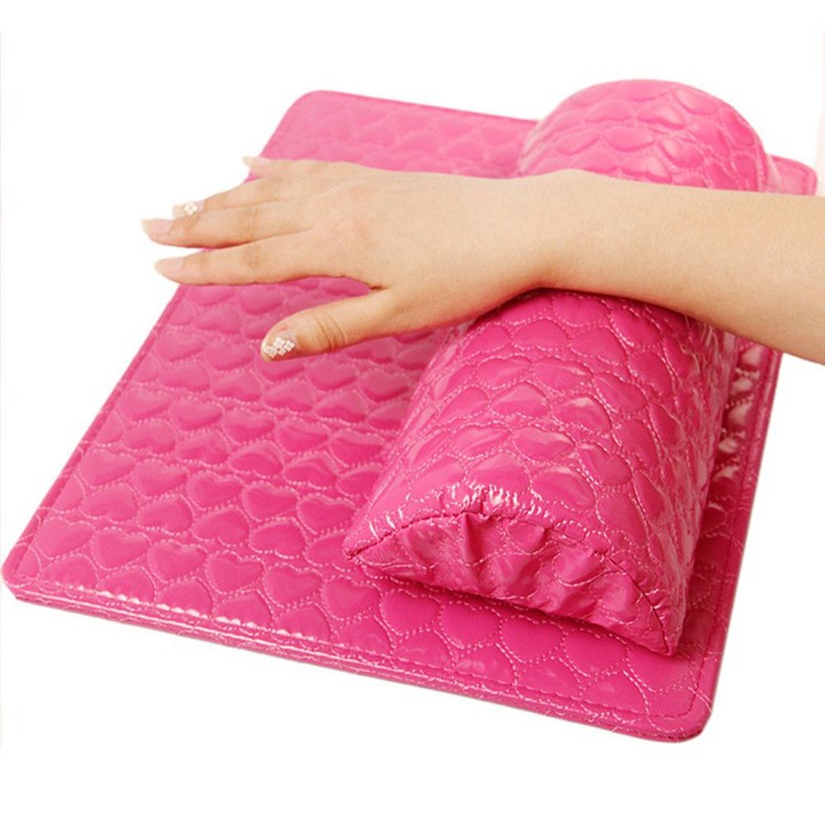 Heart Pattern Professional Hand Cushion Holder Soft PU Leather Sponge Arm Rest Nail Pillow - Rose-2