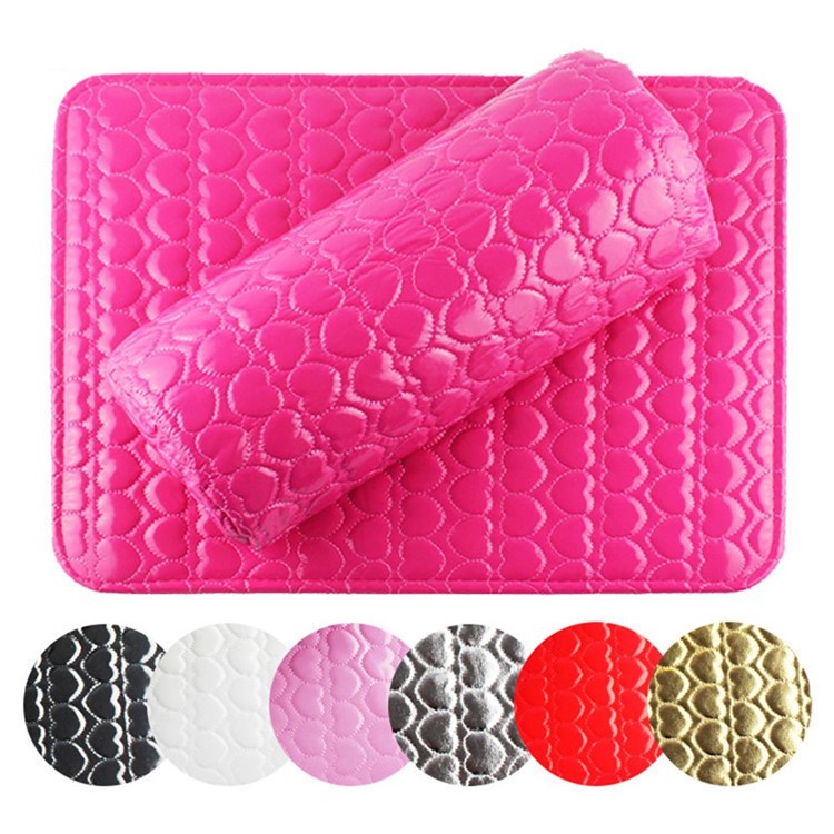Heart Pattern Professional Hand Cushion Holder Soft PU Leather Sponge Arm Rest Nail Pillow - Rose-6
