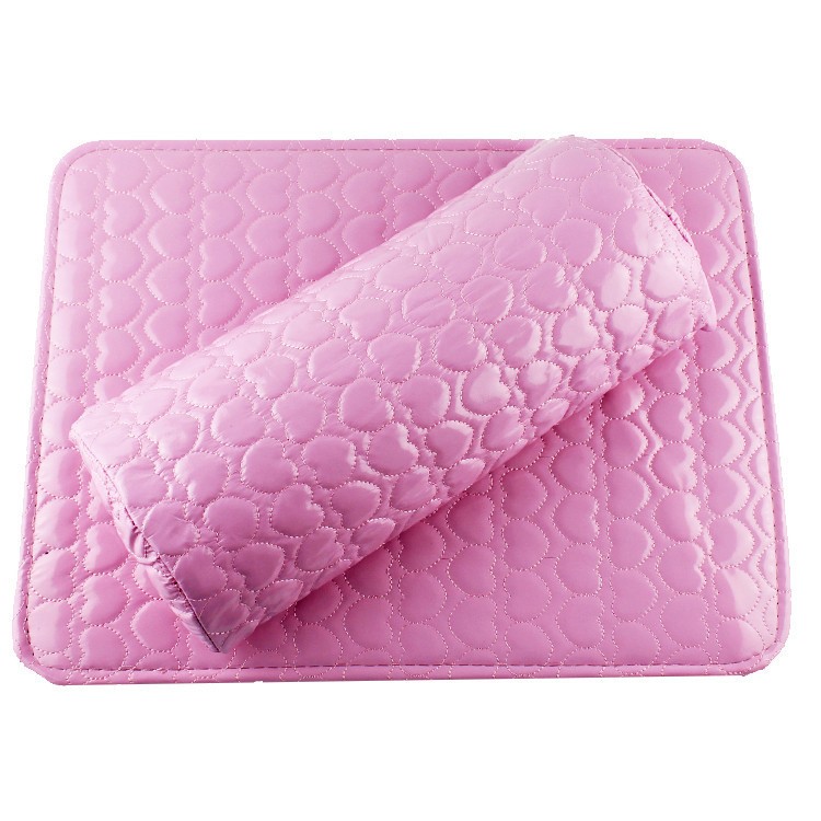 Heart Pattern Soft Hand Cushion Holder PU Leather Sponge Arm Rest Nail Pillow - Pink-1