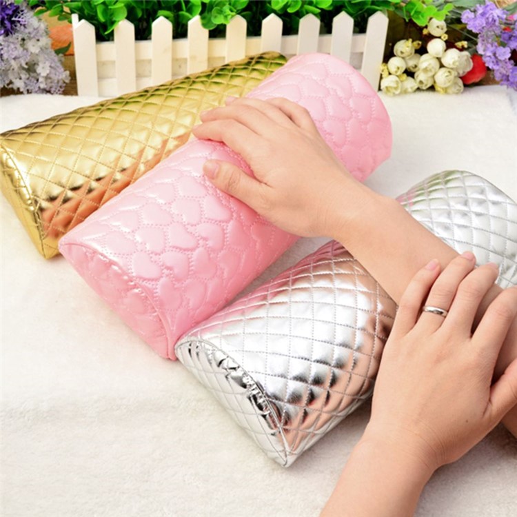 Heart Pattern Soft Hand Cushion Holder PU Leather Sponge Arm Rest Nail Pillow - Pink-2