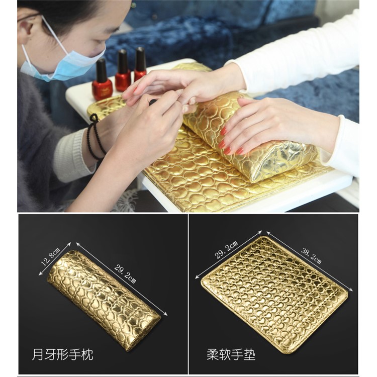 Heart Pattern Hand Cushion Holder Flexible PU Leather Sponge Arm Rest Nail Pillow - Gold-3