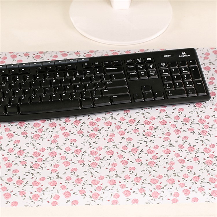 PVC Self-adhensive Drawer Liner Paper Kitchen Oil Sticker Waterproof Cabinets Shelf Moisture-proof Sticker - Red Flower-4