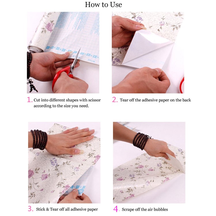PVC Self-adhensive Drawer Liner Paper Kitchen Oil Sticker Waterproof Cabinets Shelf Moisture-proof Sticker - Red Flower-5