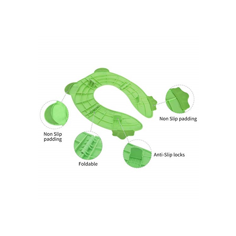 Frog Pattern Upgrade Folding Potty Toilet Cover Portable Reusable Toilet Seat Cover for Kids and Toddlers - Green-6