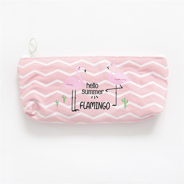 Kawaii Canvas Flamingo Cactus Student Pen Organizer Pencil Bag, Size: 196 x 100mm - Style B-1