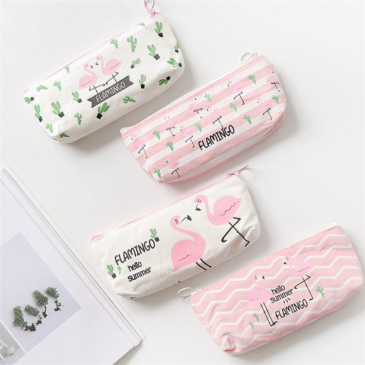 Kawaii Canvas Flamingo Cactus Student Pen Organizer Pencil Bag, Size: 196 x 100mm - Style B-2