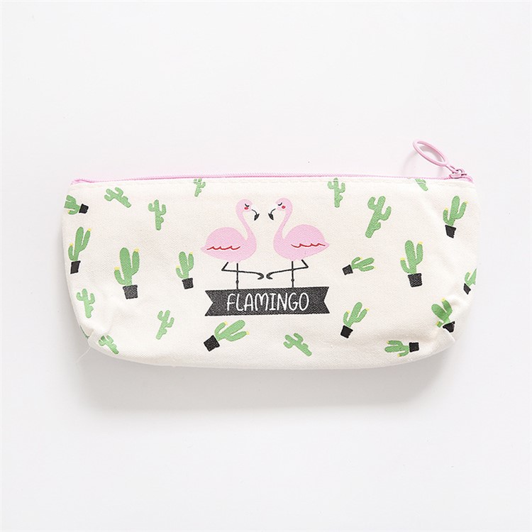 Kawaii Canvas Flamingo Cactus Pen Storage Bag Student Stationery, Size: 196 x 100mm - Style D-1
