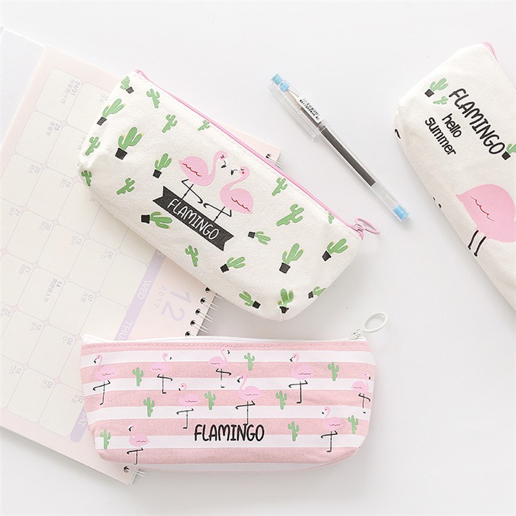 Kawaii Canvas Flamingo Cactus Pen Storage Bag Student Stationery, Size: 196 x 100mm - Style D-2