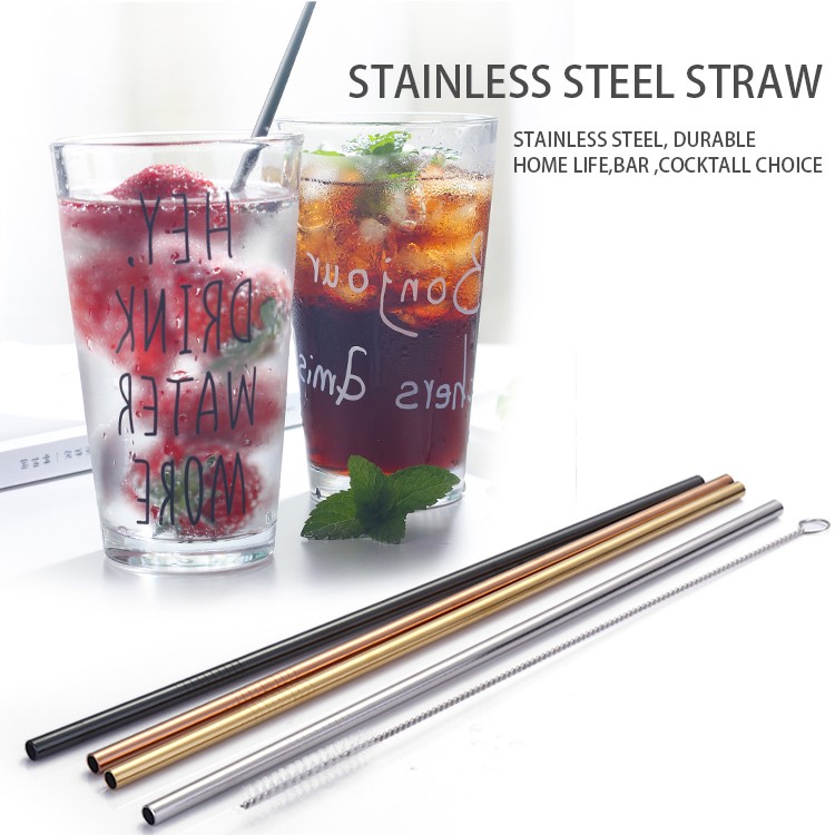 304 Stainless Steel Straight Drinking Straw Tea Coffee Tools, Size: 12 x 215mm-5