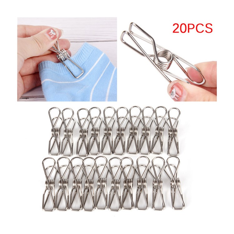 20pcs Edelstahl Wäscheklammern Foto Socken Unterwäsche Kleiderbügel Pins Clips-4