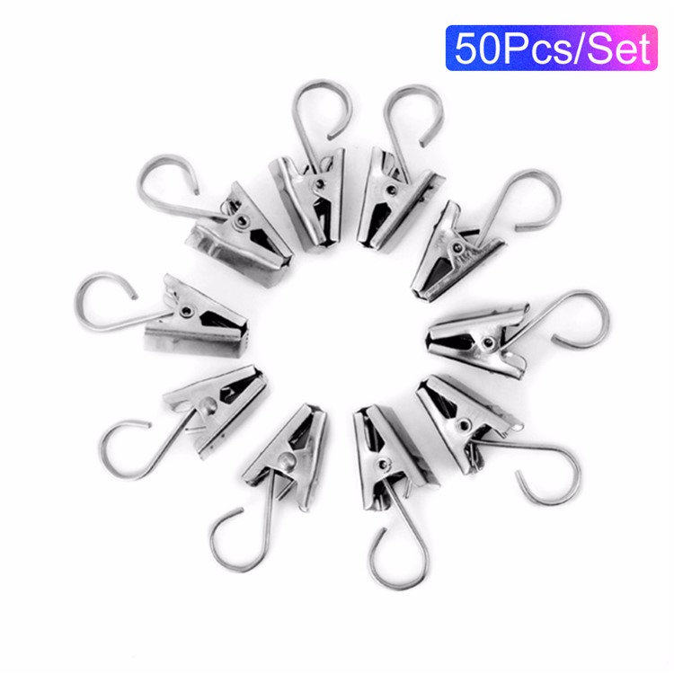 50Pcs/Set Stainless Steel Strong Curtain Rod Hook Clips Window Clamps Clips-1